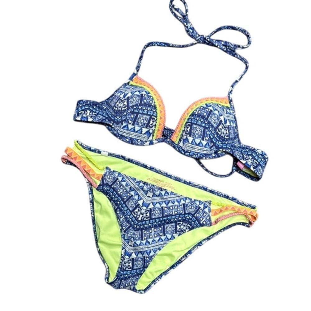 Victoria's Secret Y2K Blue,White, Orange, Green "The Knockout Bikini" Size M/34A